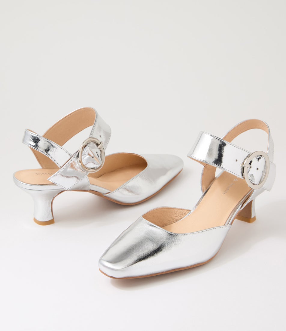 Caris Silver Foil Leather Mary Jane Heels