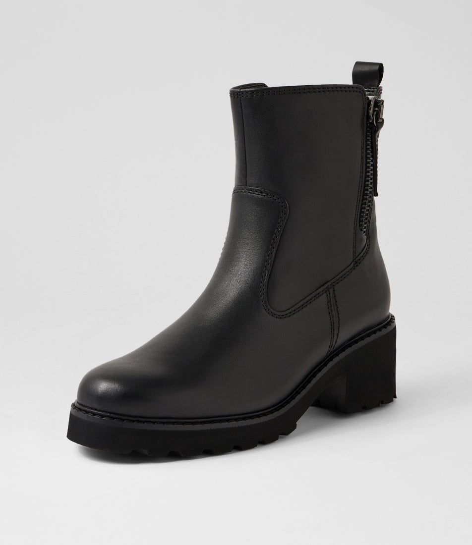 Camillie Schwarz Leather Ankle Boots