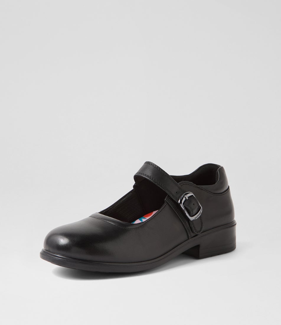Molly Junior Black Print Leather Flat Shoes