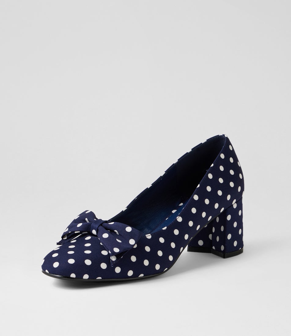Elenel Navy Spot Fabric Heels