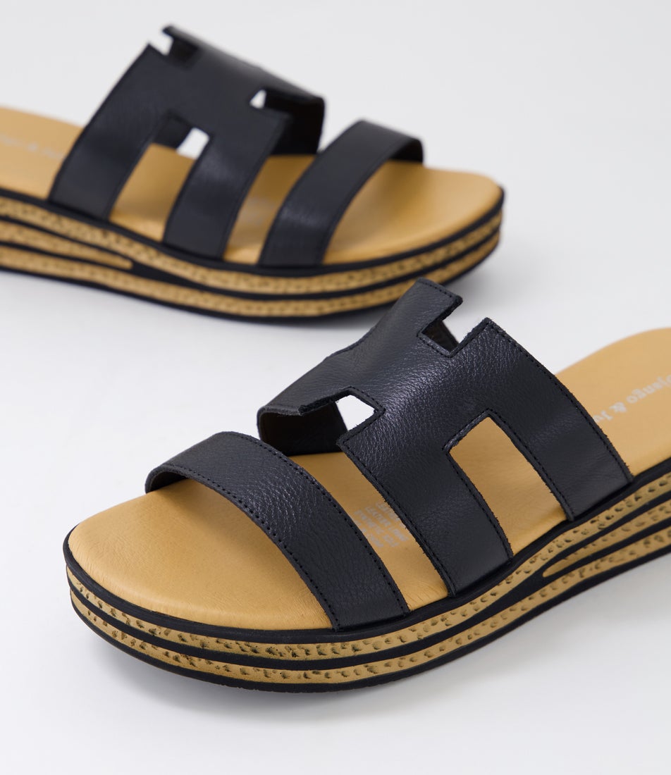 Copings Black Leather Slides
