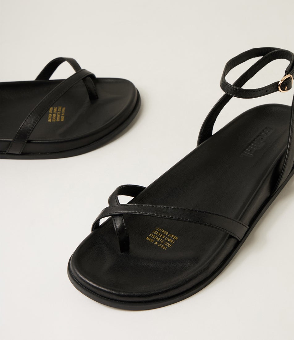 Hello Black Leather Sandals