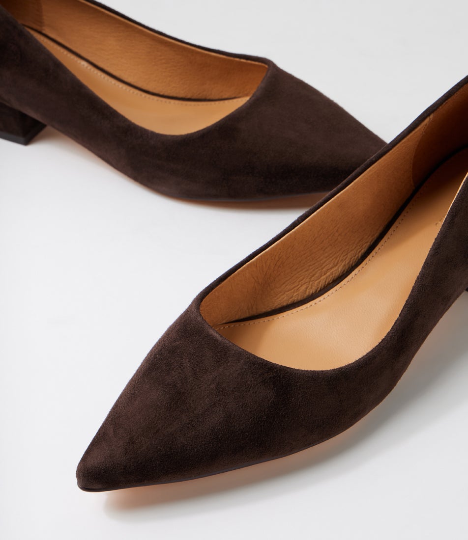 Thego Dark Choc Suede Heels