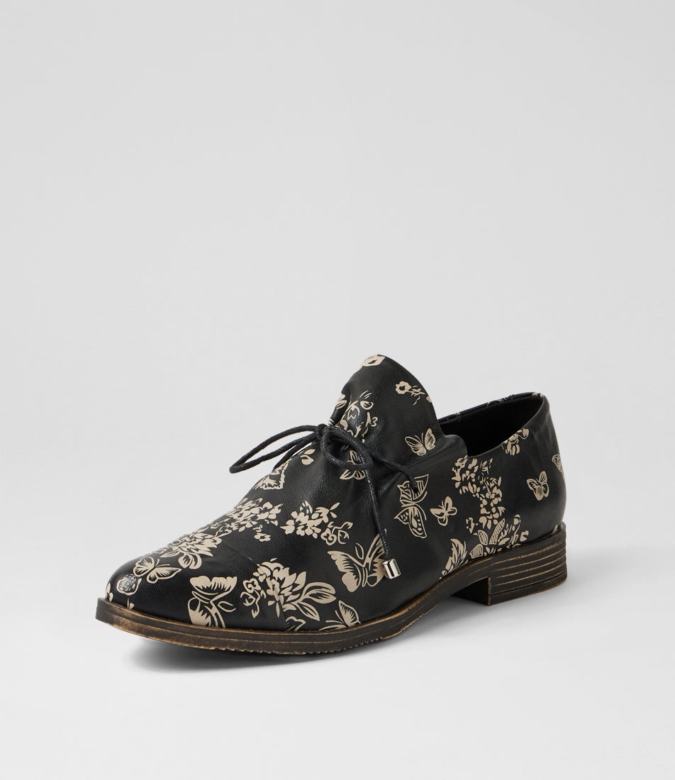 Kotty Black Milk Floral Leather Lace Up Flats