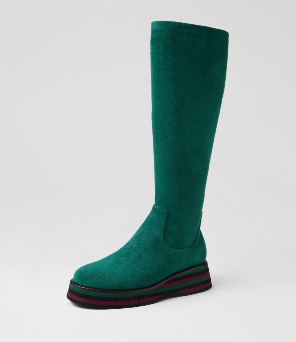 Gesbit Forest Black Multi Stretch Microsuede Knee High Boots