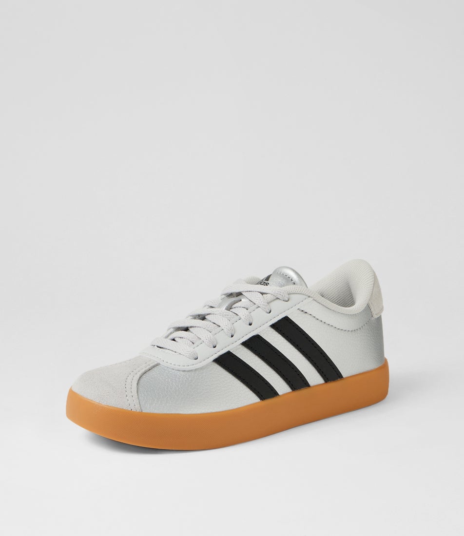 Vl Court 3 Junior Silver Metallic Black Grey Smooth Sneakers