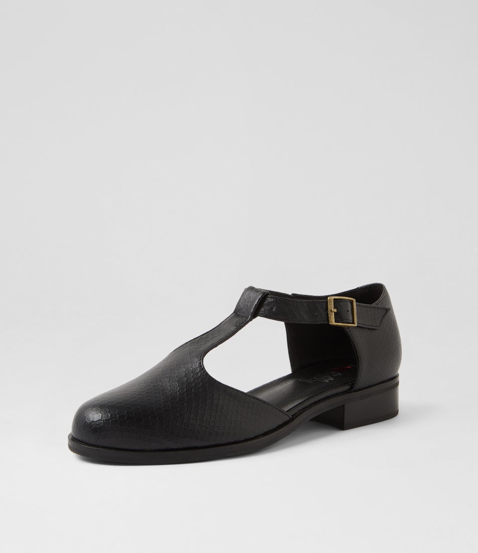 Hangia Black Reptile Flat Shoes
