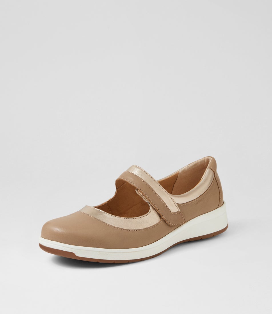 Arema D Light Taupe Champange Leather Flat Shoes