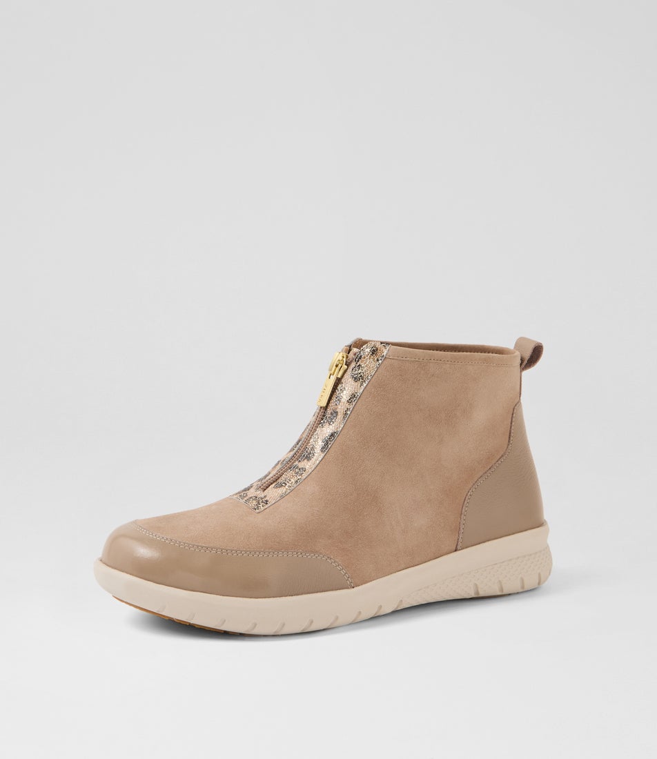 Saren Xf Taupe Gold Leopard Multi Ankle Boots