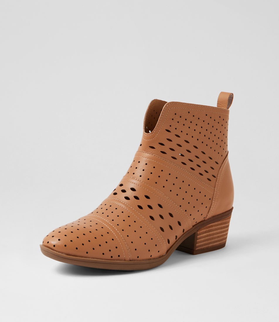 Zally Dark Tan Leather Ankle Boots