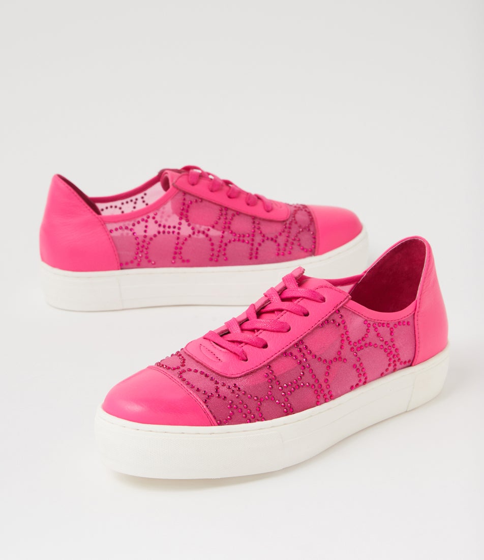 Fresno Hot Pink Jewels Leather Mesh Sneakers