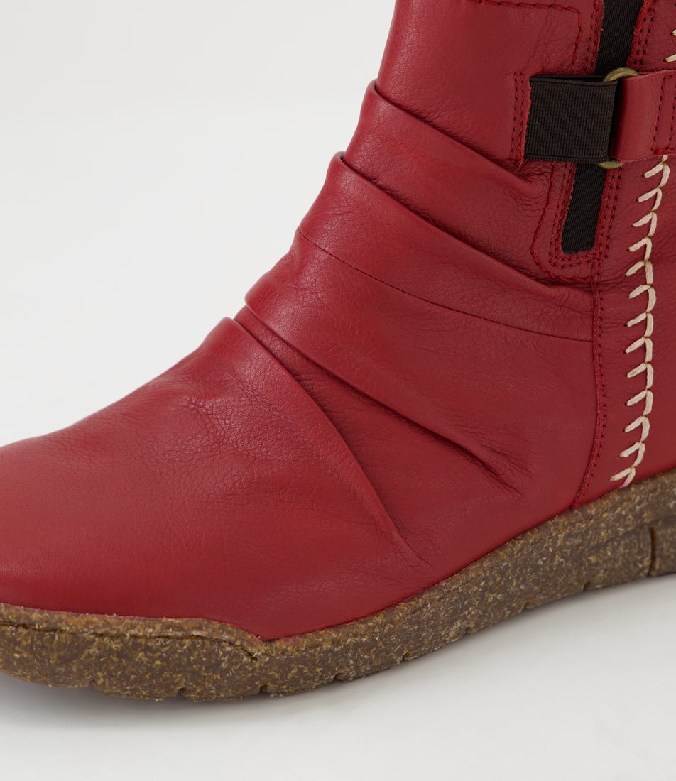 Tikky Cherry Leather Ankle Boots