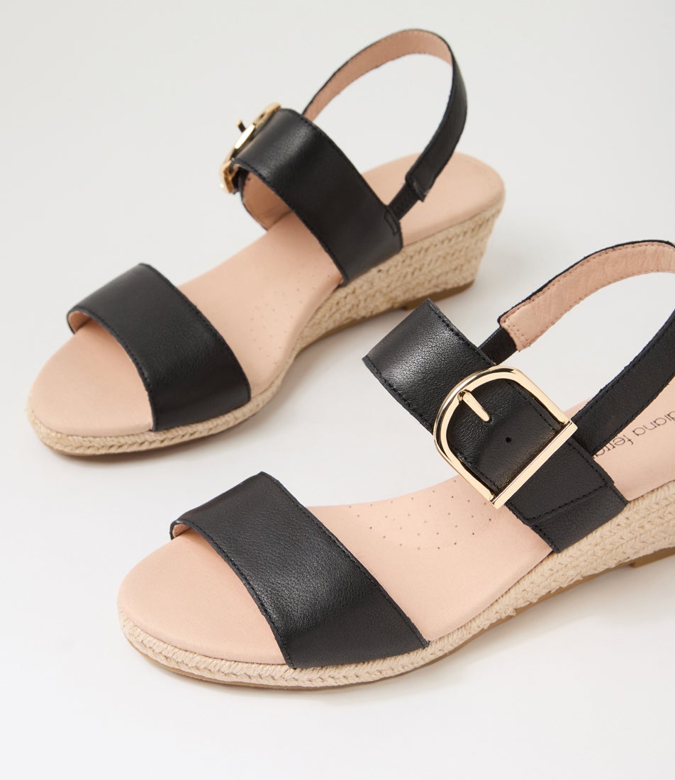 Hucy Black Leather Sandals