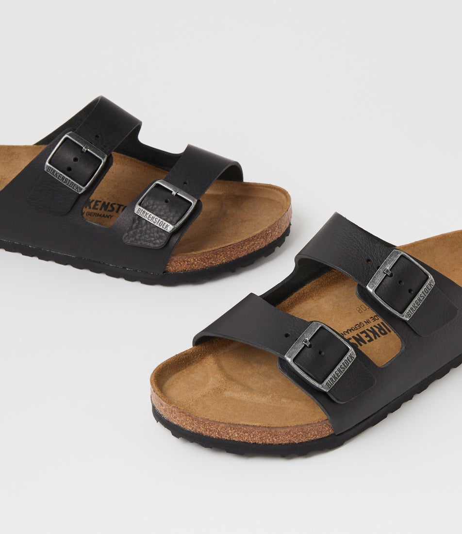 Arizona Mens Natural Black Natural Leather Slides