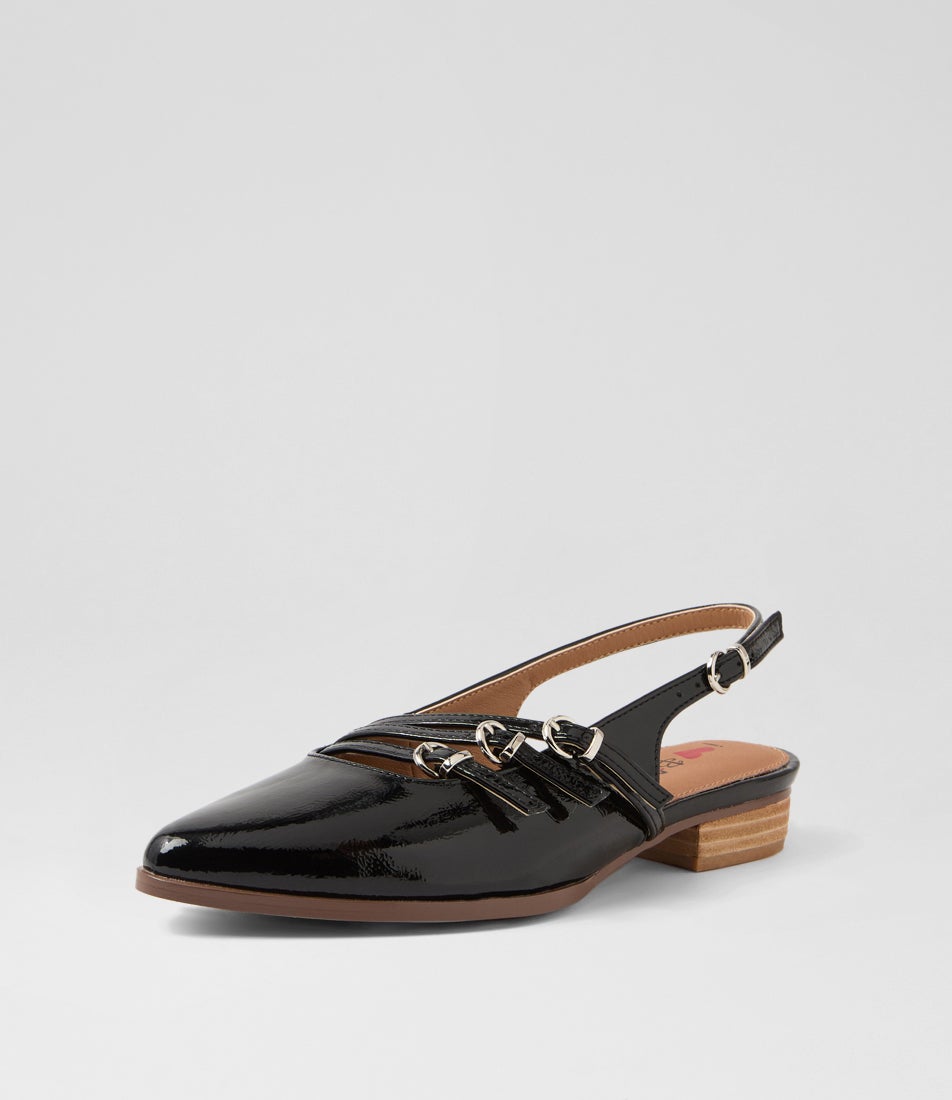 Belly Black Crinkle Patent Pu Flat Shoes