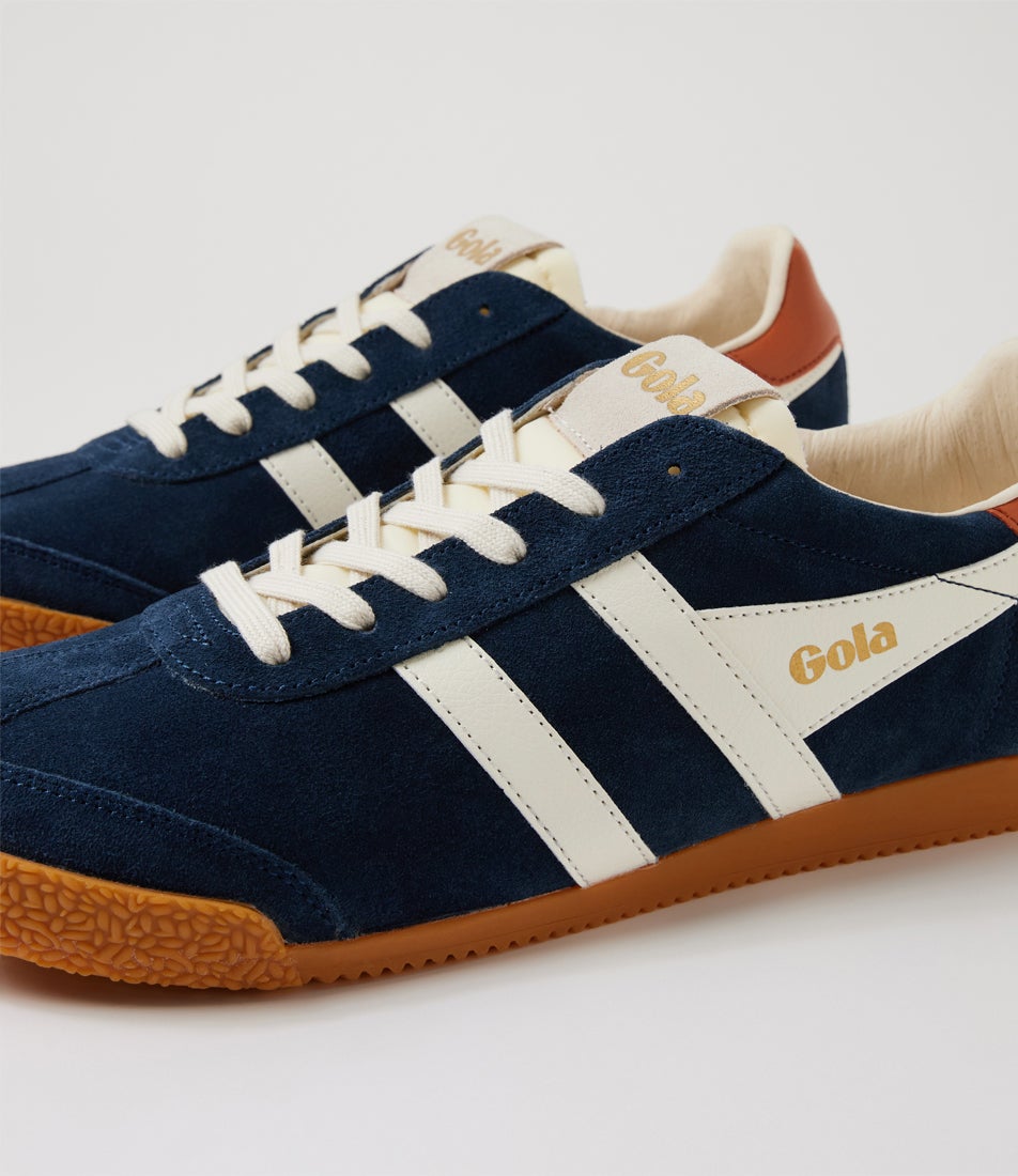 Elan M Navy Off White Moody Orange Suede Sneakers
