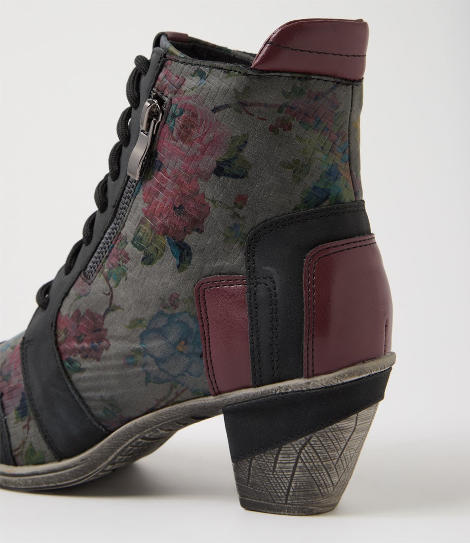 Zolika Burgundy Black Multi Lace Up Boots