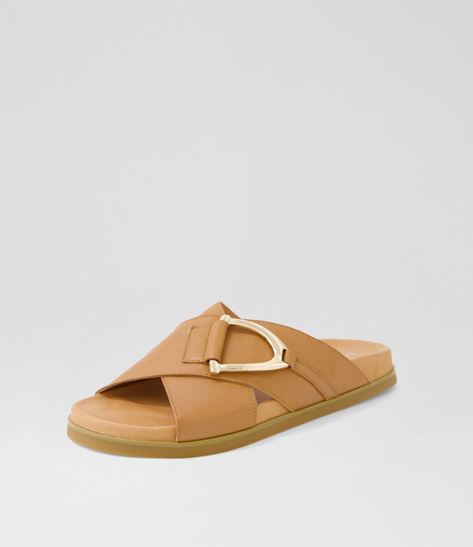 Roule Dark Tan Leather Slides