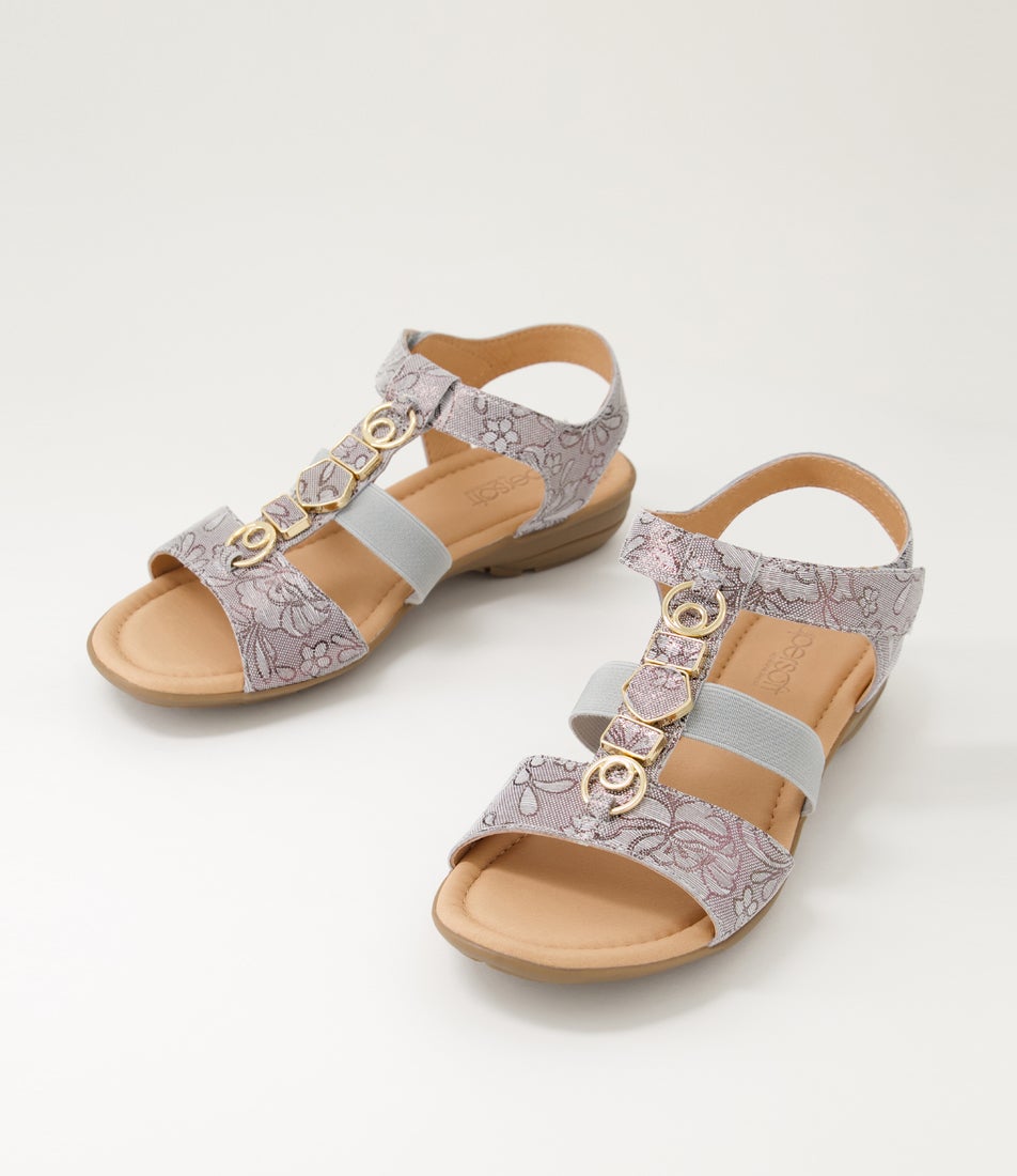 Bartie Almond Foil Floral Suede Sandals