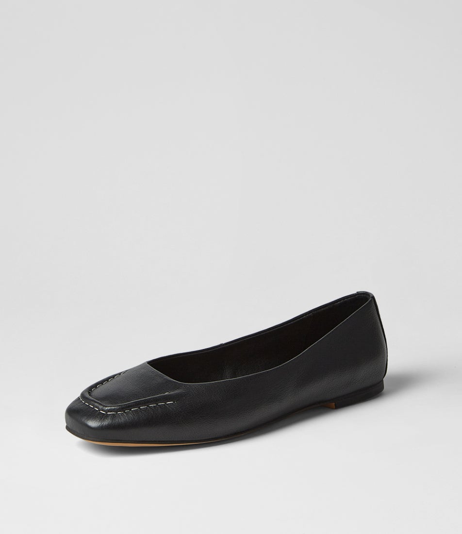 Nerine Black Leather Flat Shoes