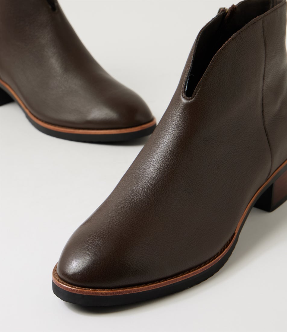 Talula Choc Leather Ankle Boots