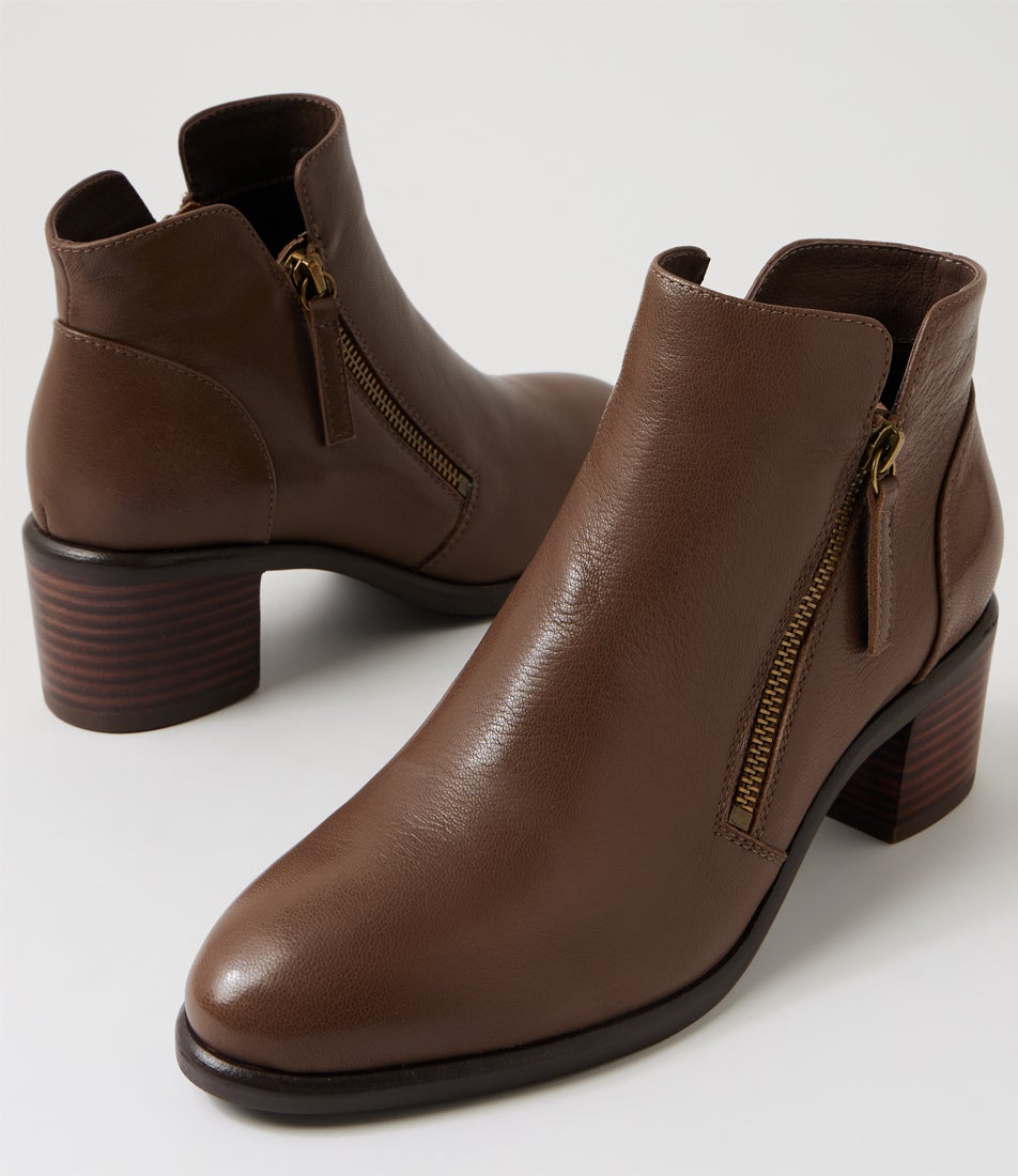 Esona Dark Taupe Leather Ankle Boots