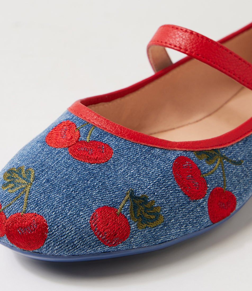 Bountiest Blue Cherries Red Denim Flat Shoes Bountiest Blue Cherries Red Denim Flat Shoes