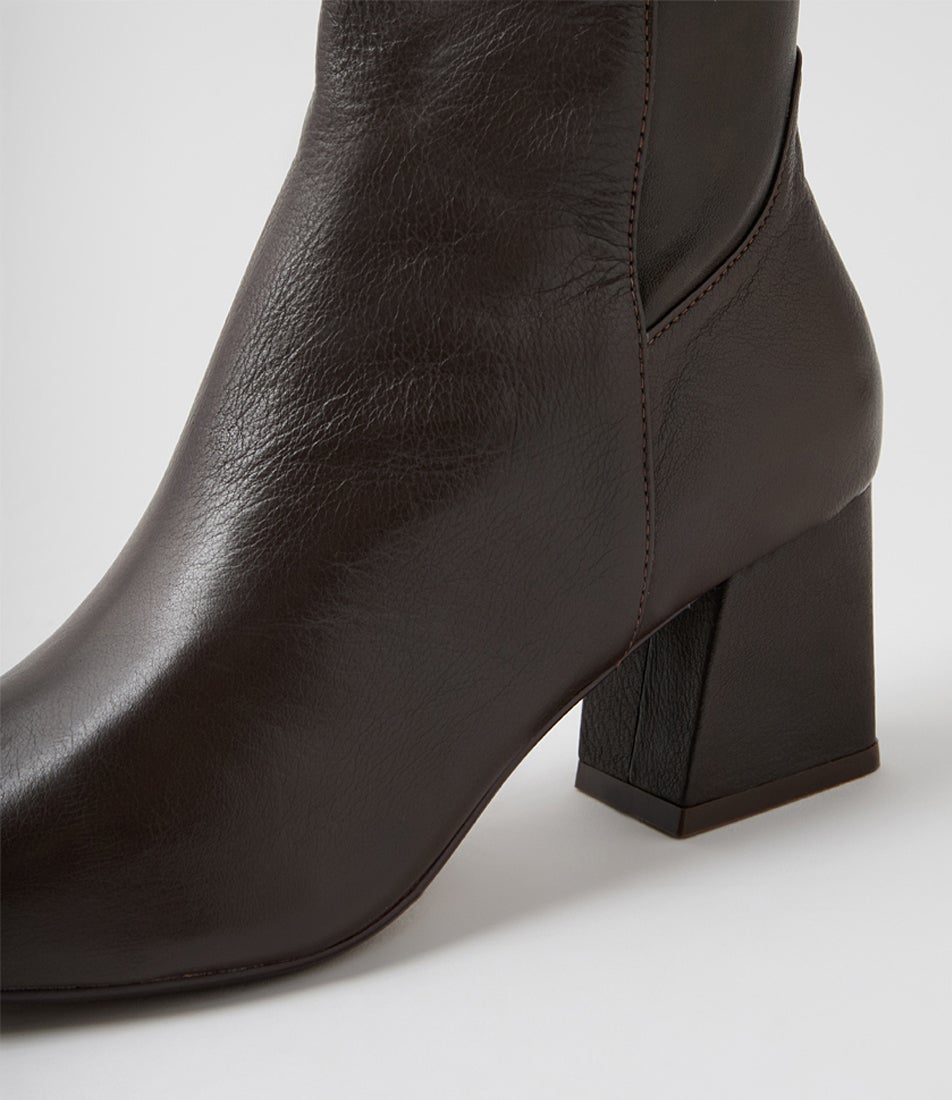 Marnin Choc Leather Stretch Knee High Boots