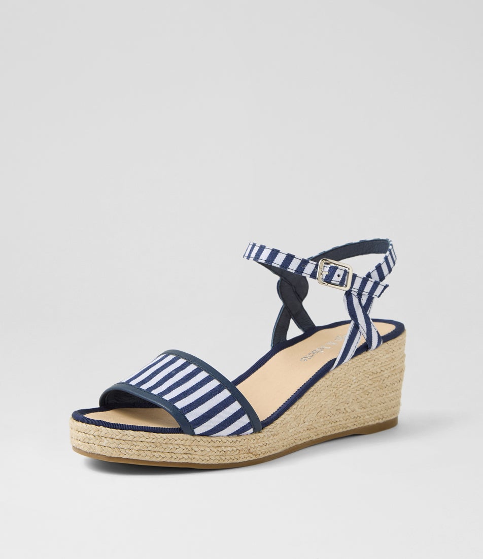 Melodys Navy White Stripe Fabric Sandals