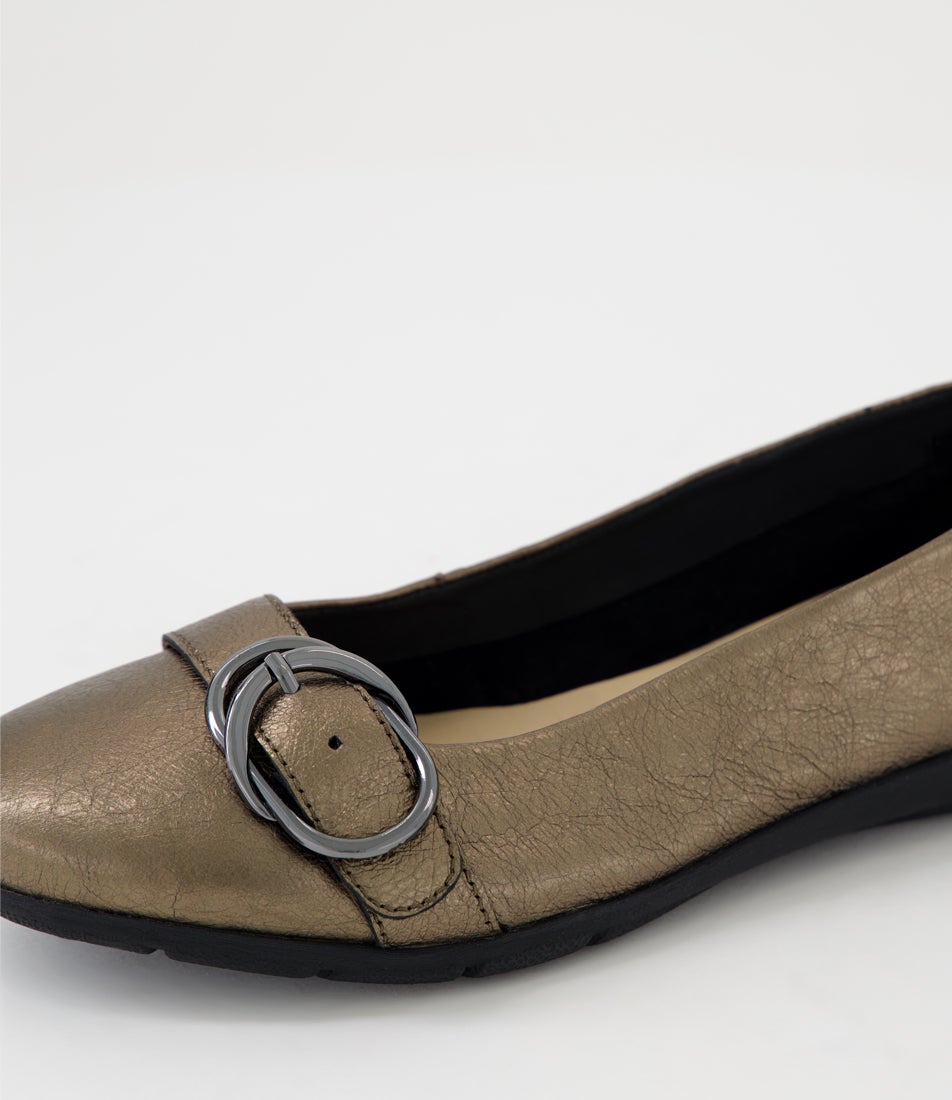 Harper Pewter Texture Metallic Leather Flat Shoes