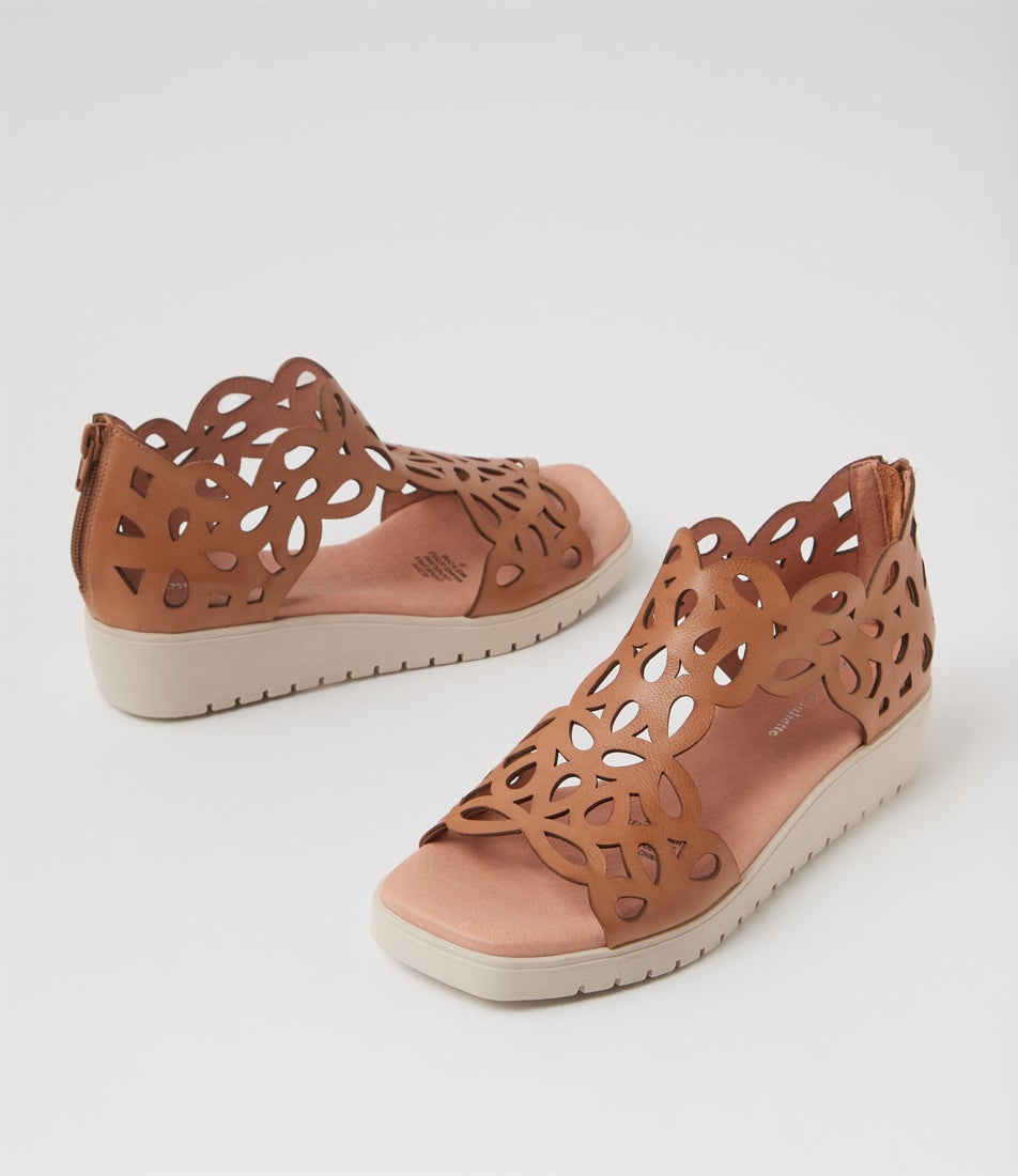 Jelodys Dark Tan Almond Leather Sandals