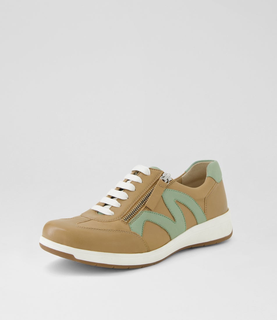 Abigalie D Camel Pistachio Leather Sneakers
