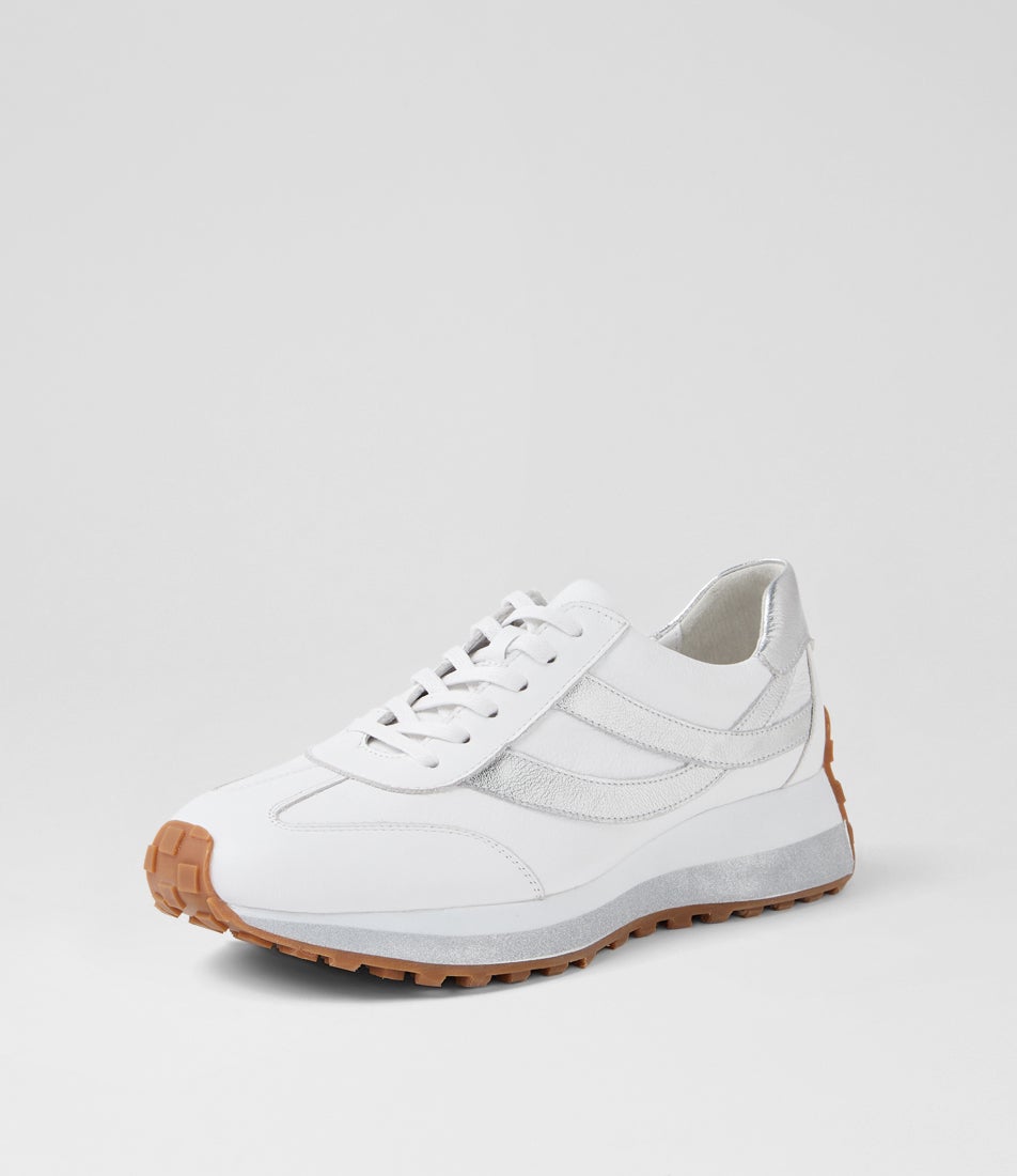 Sheryls White Silver Leather Sneakers