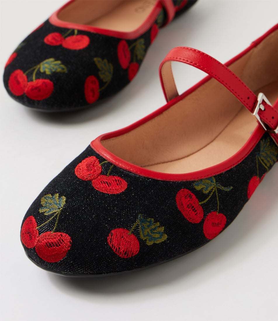 Bountiest Black Cherries Red Fabric Flat Shoes