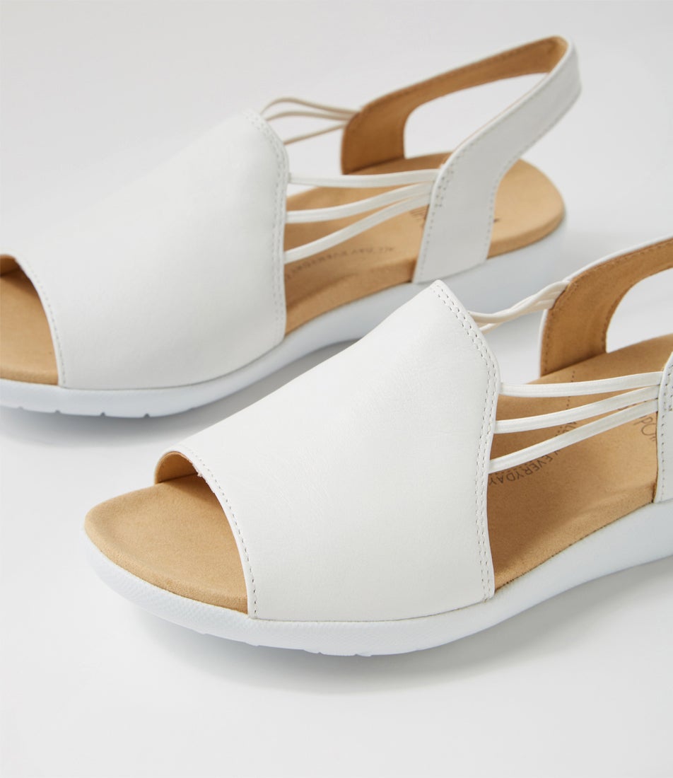 Udhays W White Leather Elastic Sandals