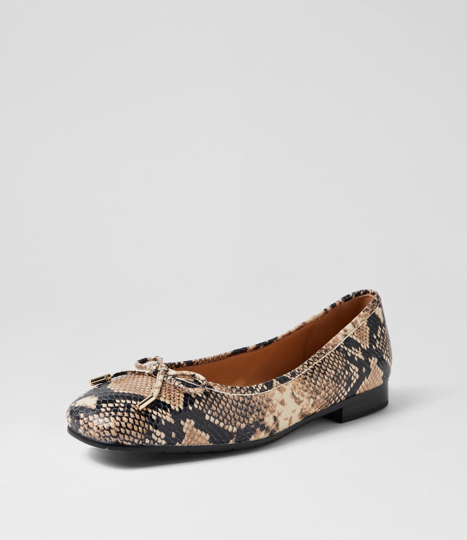 Panise Black Caramel Snake Leather Ballet Flats