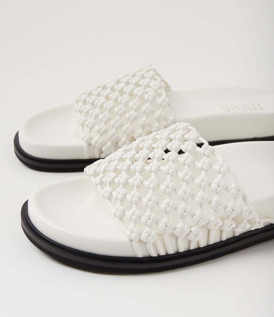 Bondi White Leather Slides