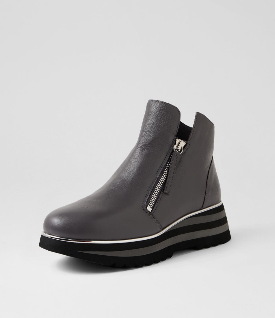 Evol Charcoal Black Leather Ankle Boots