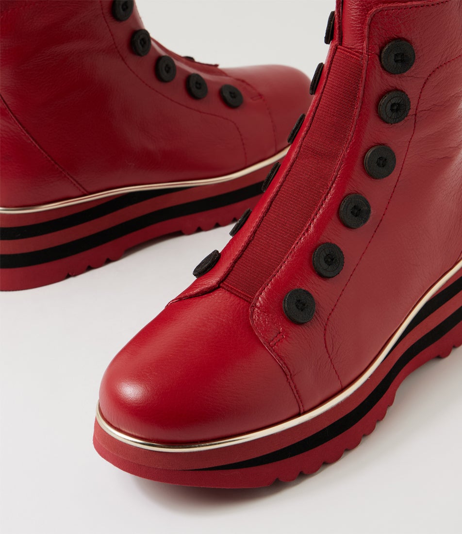 Elrick Dark Red Black Leather Ankle Boots