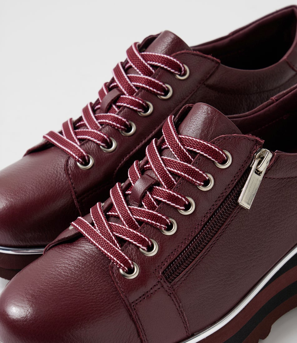 Eammes Burgundy Black Leather Lace Up Flats