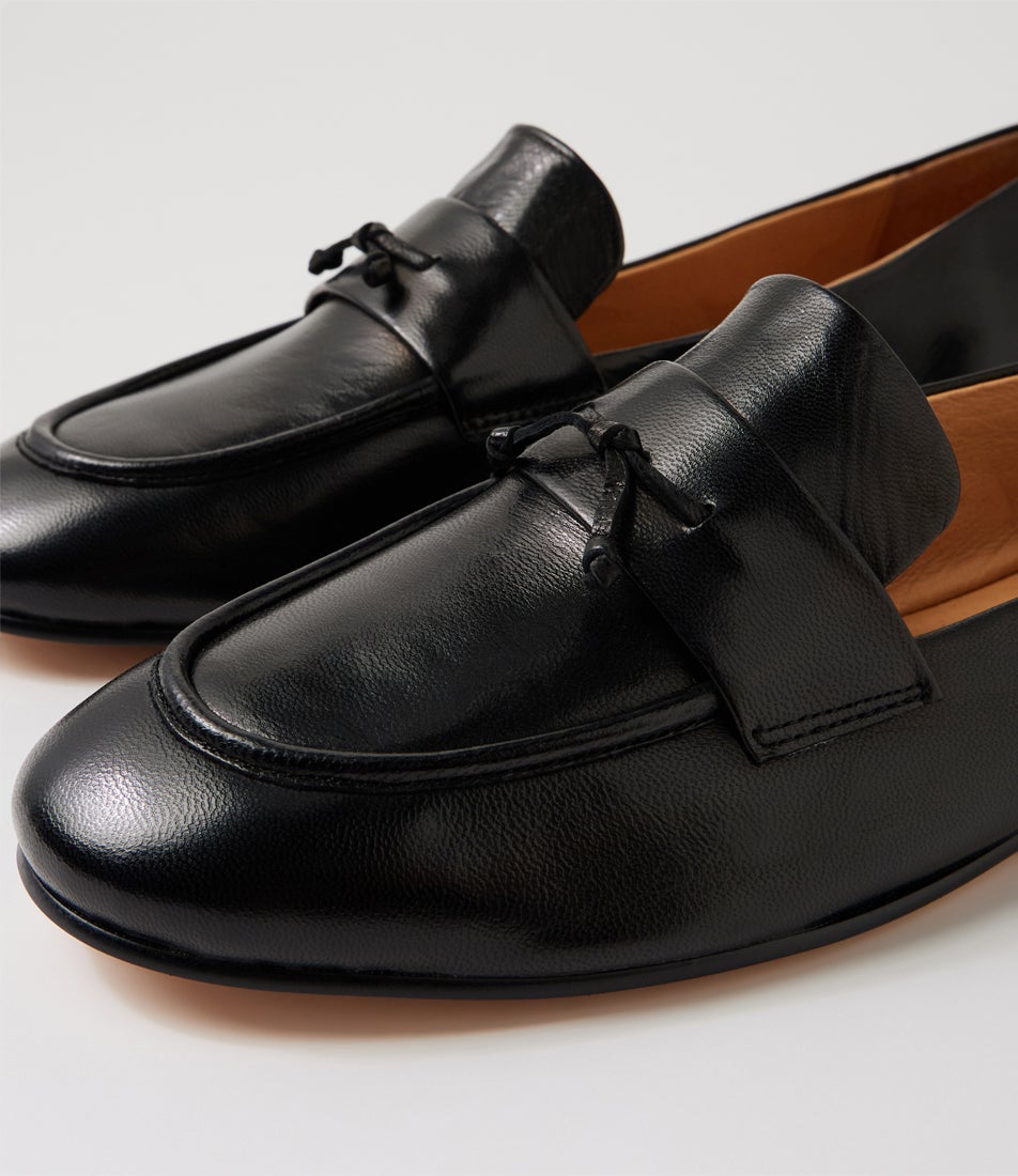 Uleena Black Polish Leather Loafers