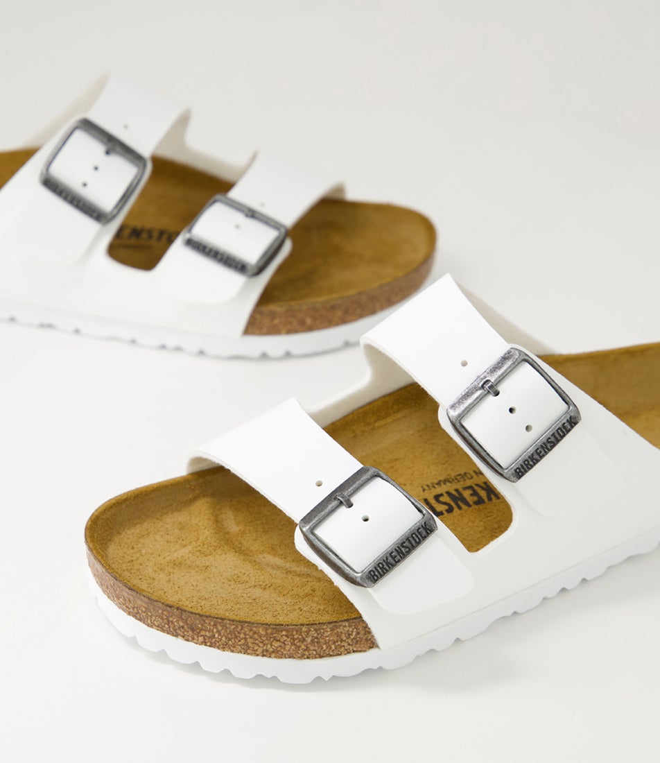 Arizona White Gunmetal Birkoflor Slides