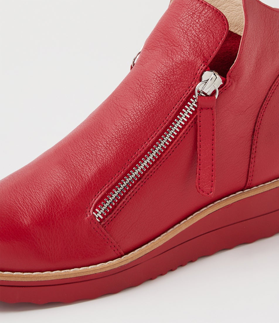 Ohmy Dark Red Leather Red Sole Ankle Boots