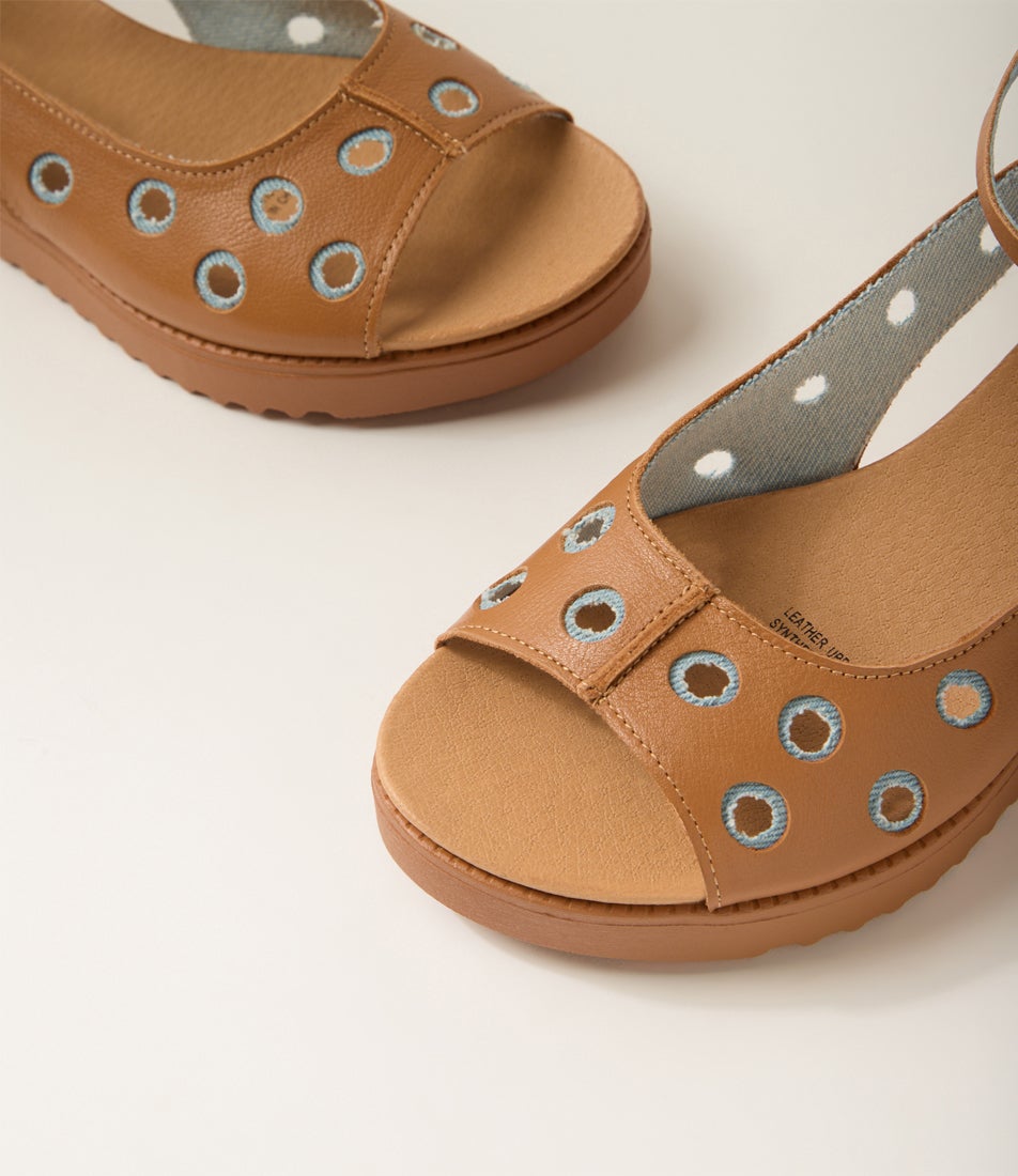 Arizonas Dark Tan Denim Leather Sandals