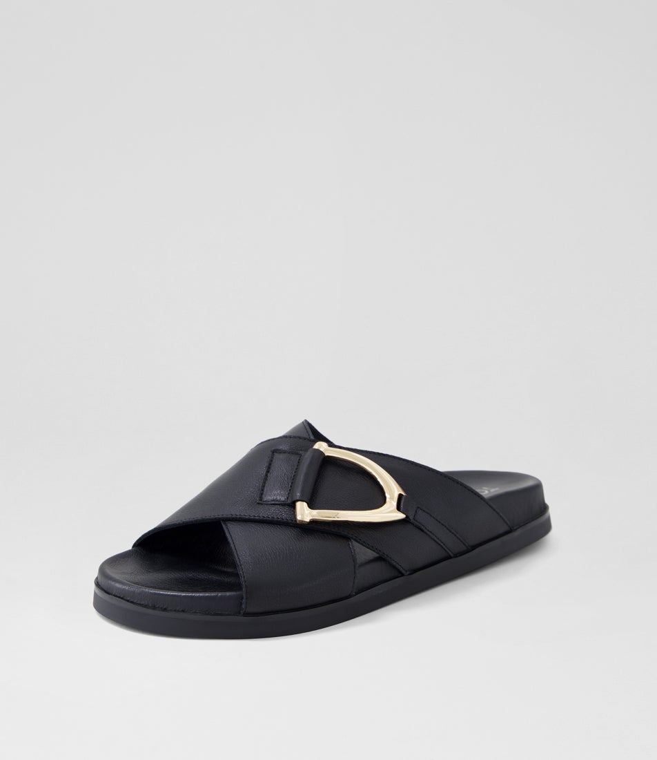 Roule Black Leather Slides