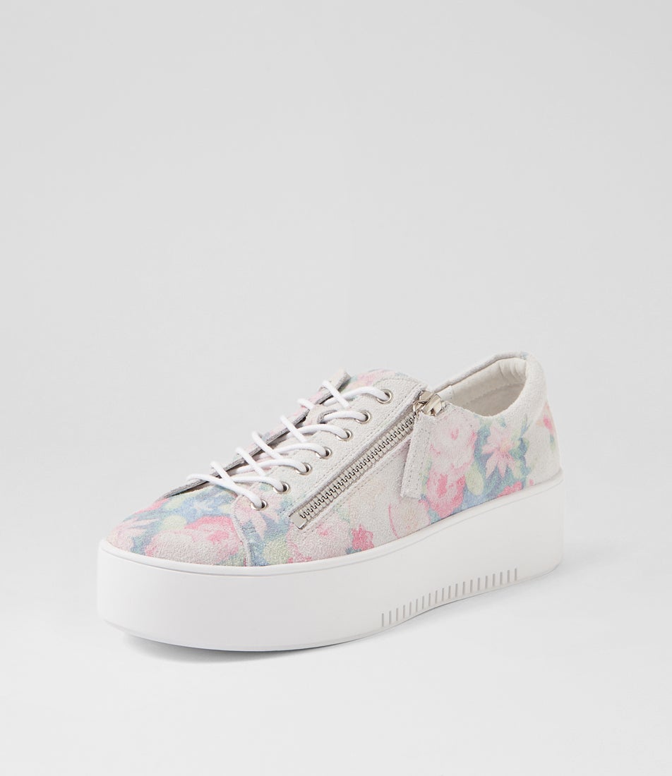 Wolfie Pastel Floral White Suede Sneakers